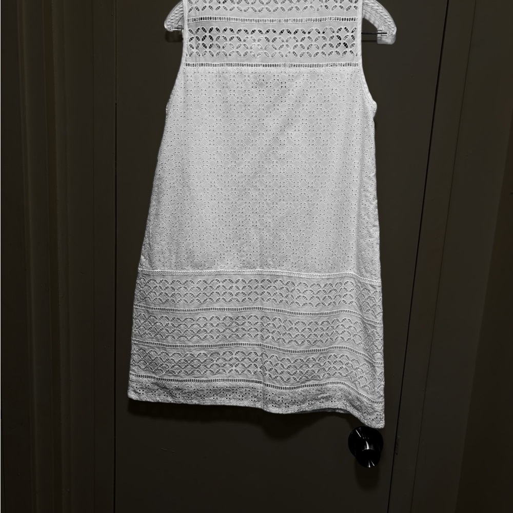 Loft Lace-Up Split-Joint Sleeveless Shift Dress Women's Petite Size 14 White - Picture 13 of 13